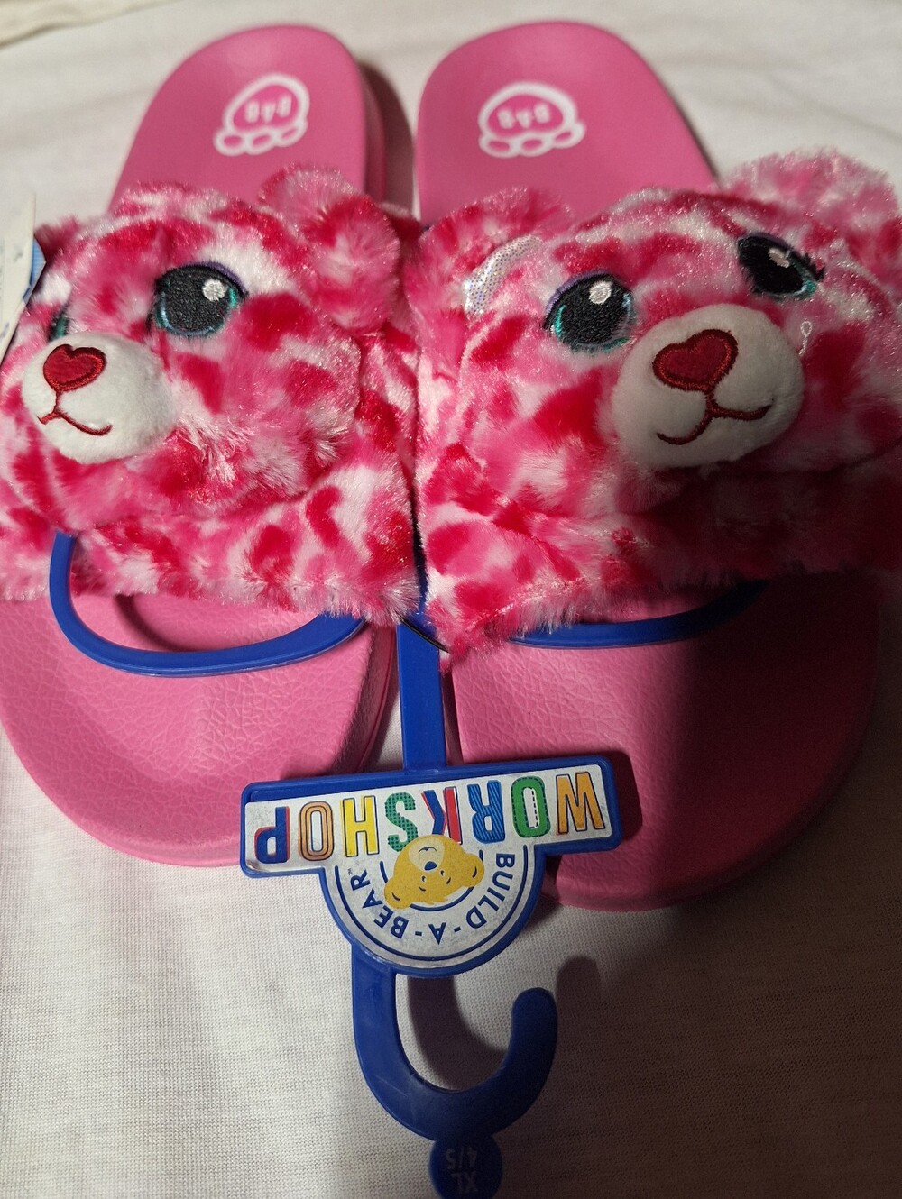 Build-A-Bear Hot Pink Plush Bear Slide Sandals